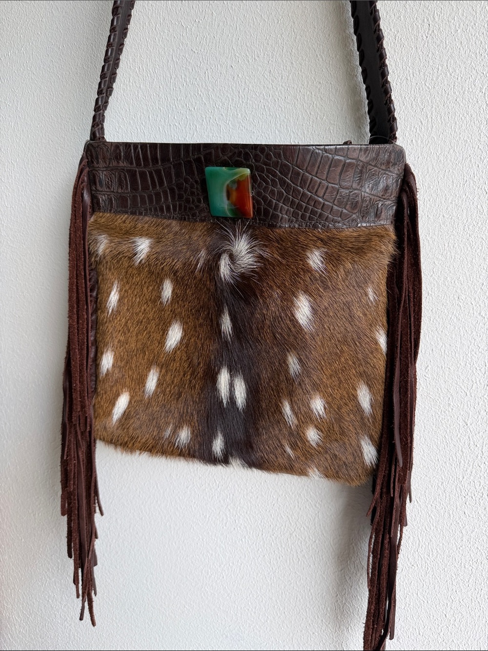 Leather Mainz Fur real axis Shoulder bag crossbody fringe